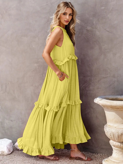 'Galatea' Ruffled Sleeveless Maxi Dress - Celes Fashion